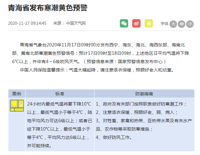 青海多地发布寒潮黄色预警!未来天气...